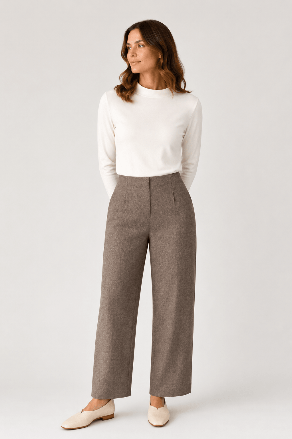 Monica Tailored Wool Trouser — Taupe - VOUS Contemporary Clothing