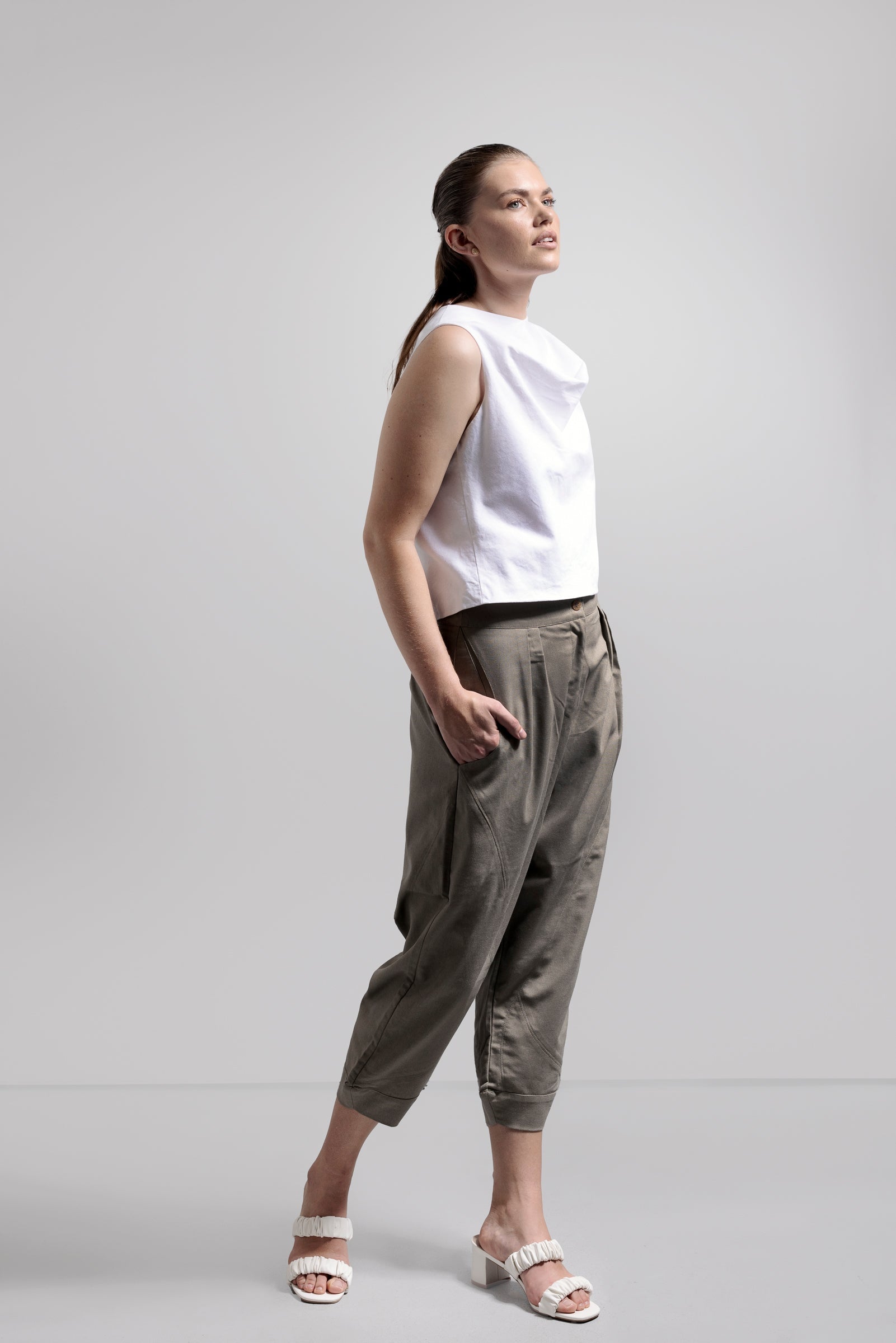 Peta Cocoon Pant- Olive - VOUS Contemporary Clothing